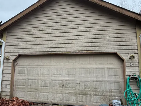 Before: detached garage exterior painting before and after